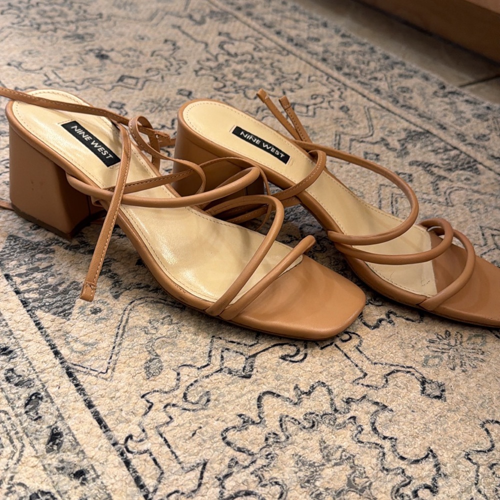 Nine West Cognac Strappy Block Heel Sandals